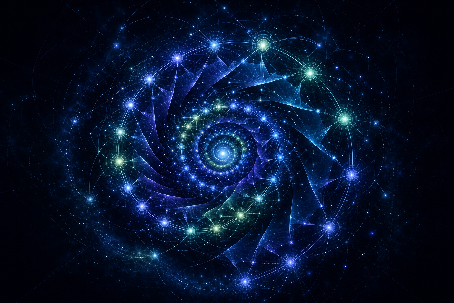 Recursive luminous knowledge nodes accelerating into sharper patterns